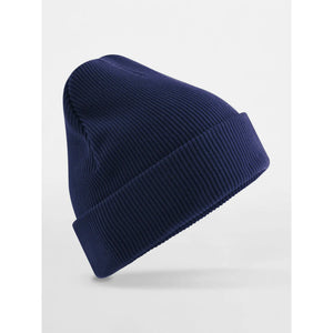 Berretto con risvolto in cotone organico blu - personalizzabile con logo