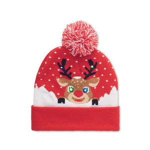 Berretto di Natale con LED Rosso - personalizzabile con logo