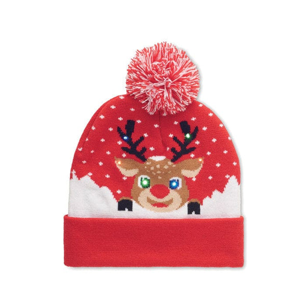 Berretto di Natale con LED Rosso - personalizzabile con logo