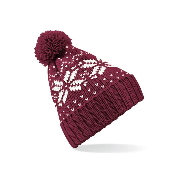 Berretto Fair Isle Snowstar Beanie bordeaux - personalizzabile con logo