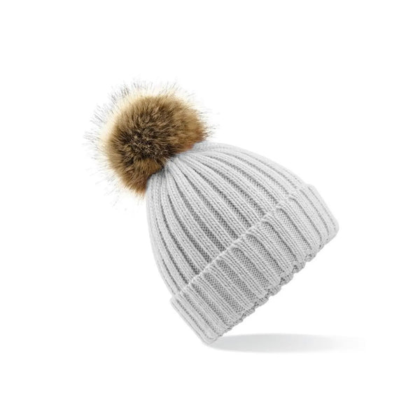 Berretto Fur Pom Pom Chunky Beanie grigio - personalizzabile con logo