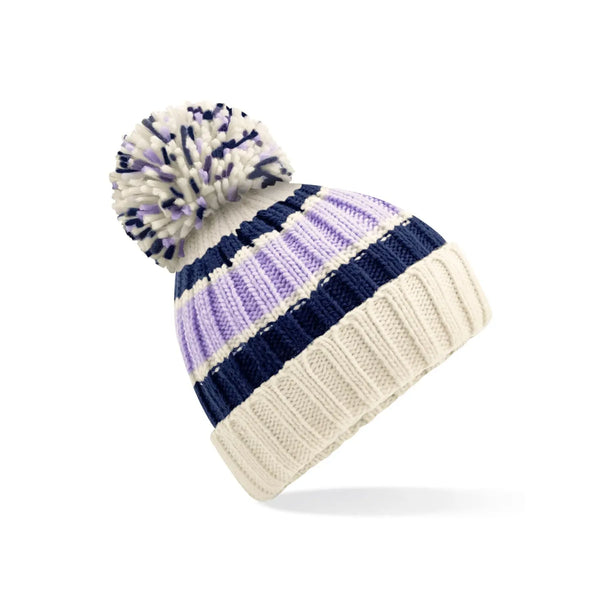 Berretto Hygge Striped Beanie viola - personalizzabile con logo