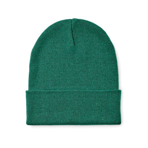 Berretto in maglia con bordino verde - personalizzabile con logo