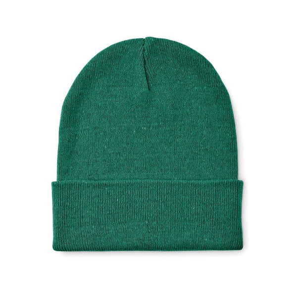 Berretto in maglia con bordino verde - personalizzabile con logo