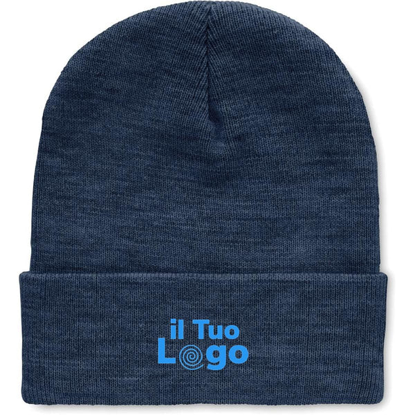 Berretto blu in RPET con risvolto - personalizzabile con logo