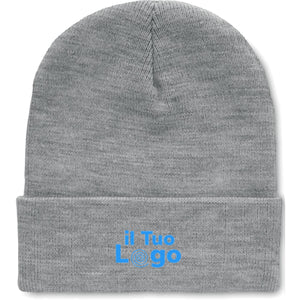 Berretto grigio in RPET con risvolto - personalizzabile con logo