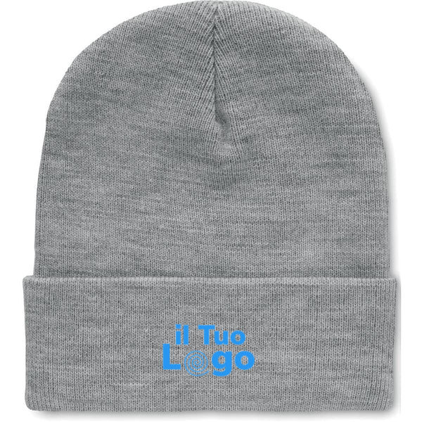Berretto grigio in RPET con risvolto - personalizzabile con logo