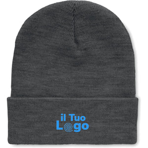 Berretto grigio scuro in RPET con risvolto - personalizzabile con logo
