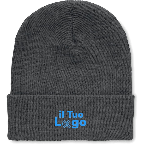 Berretto grigio scuro in RPET con risvolto - personalizzabile con logo