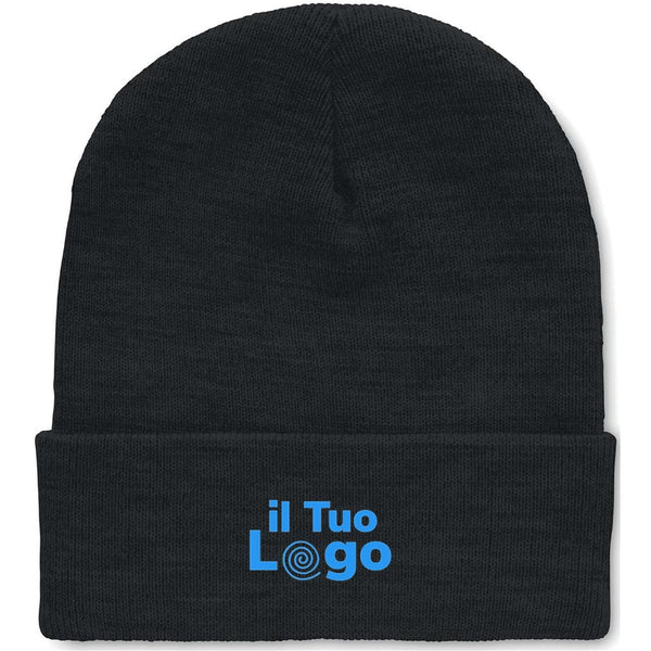 Berretto nero in RPET con risvolto - personalizzabile con logo