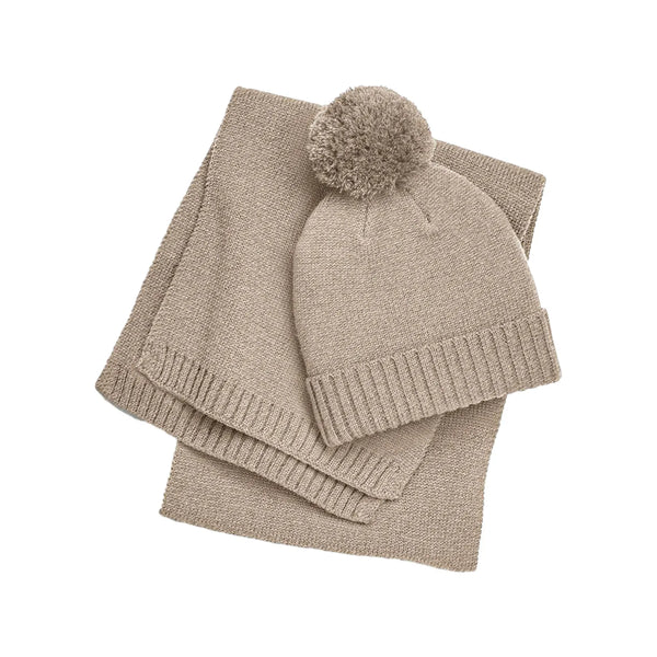 Berretto Knitted Scarf and Beanie Gift Set beige - personalizzabile con logo