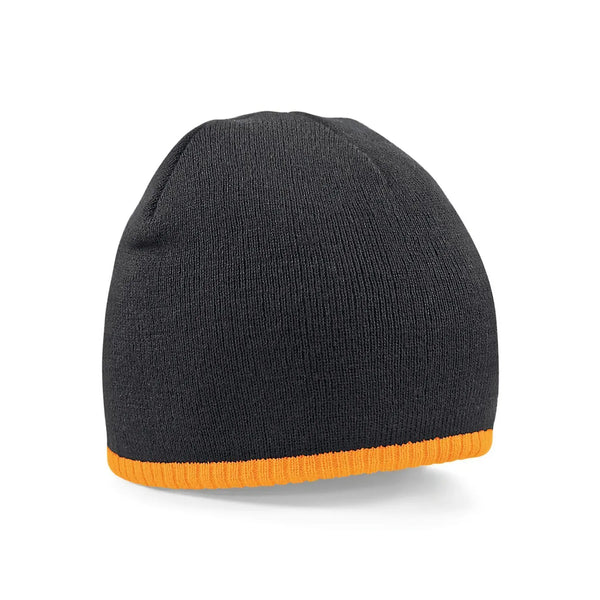 Berretto Two-Tone Pull-On Beanie nero - personalizzabile con logo