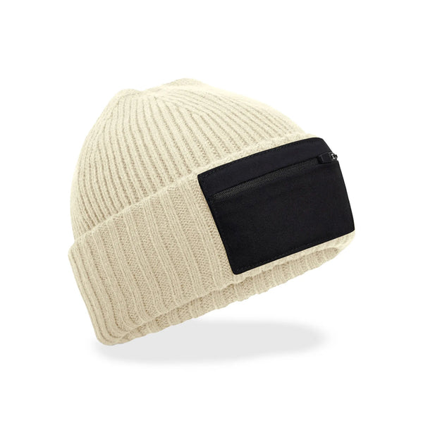 Berretto Zip Patch Beanie beige - personalizzabile con logo
