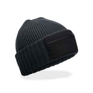 Berretto Zip Patch Beanie grigio - personalizzabile con logo