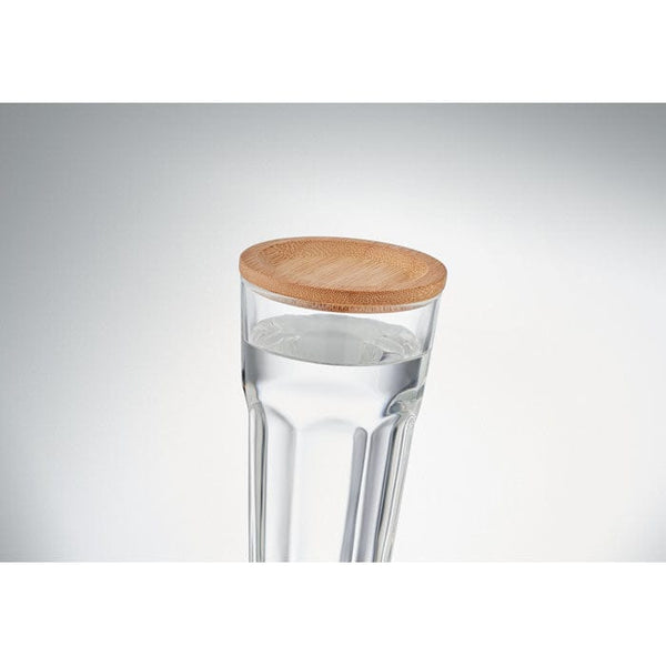 Bicchiere con tappo in bamboo trasparente - personalizzabile con logo
