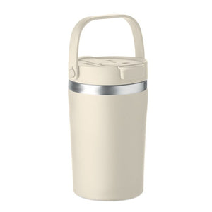 Bicchiere doppio strato 350 ml RE-INOX Beige - personalizzabile con logo