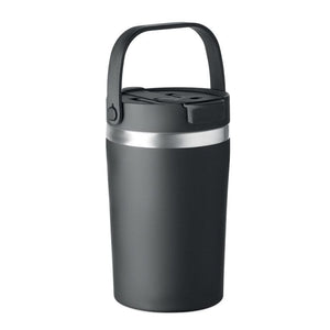 Bicchiere doppio strato 350 ml RE-INOX Nero - personalizzabile con logo