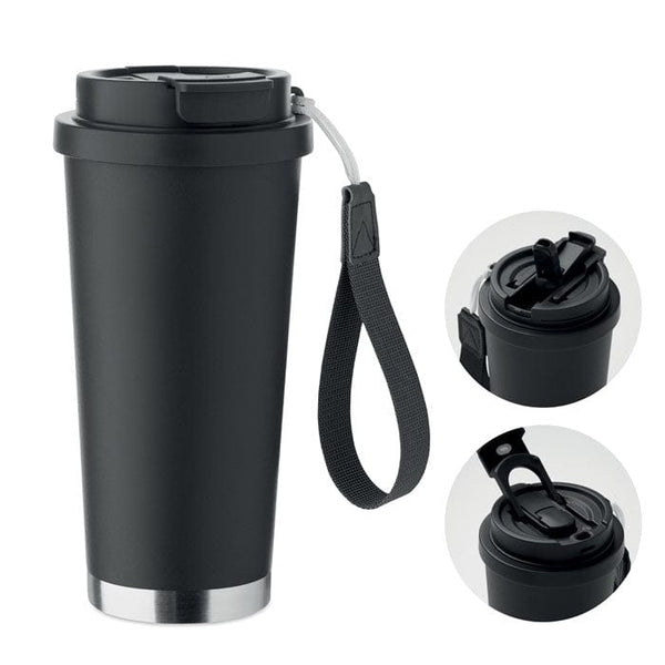 Bicchiere doppio strato. 500ml Nero - personalizzabile con logo