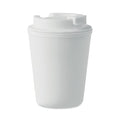 Bicchiere in PP riciclato con coperchio bianco - personalizzabile con logo