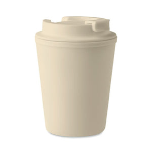 Bicchiere in PP riciclato con coperchio beige - personalizzabile con logo