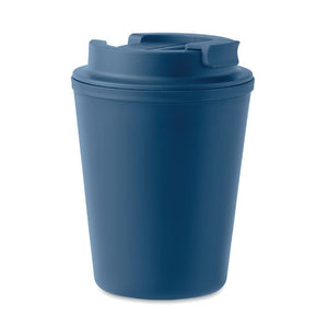 Bicchiere in PP riciclato con coperchio Blu - personalizzabile con logo