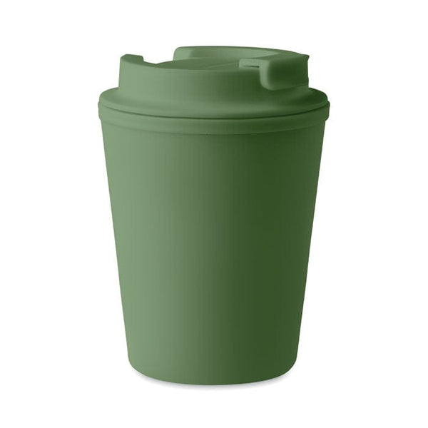 Bicchiere in PP riciclato con coperchio verde - personalizzabile con logo