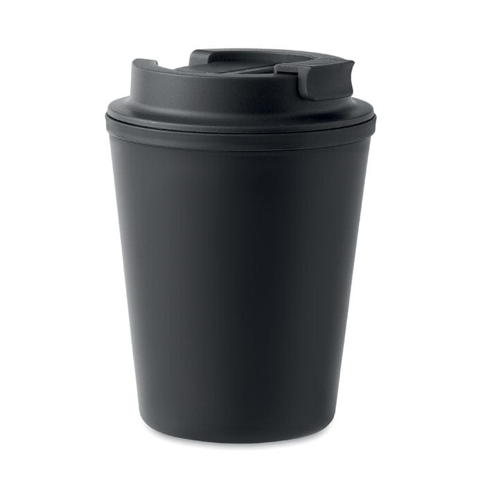 Bicchiere in PP riciclato con coperchio Nero - personalizzabile con logo