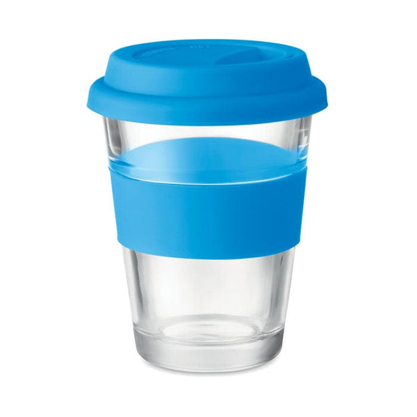 Bicchiere in vetro. 350ml blu - personalizzabile con logo