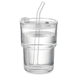 Bicchiere in vetro con cannuccia 400ml Trasparente - personalizzabile con logo