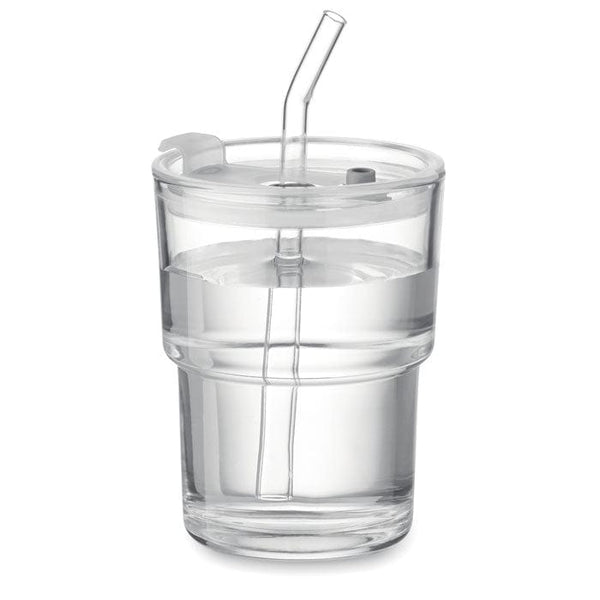 Bicchiere in vetro con cannuccia 400ml Trasparente - personalizzabile con logo