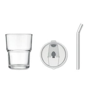 Bicchiere in vetro con cannuccia 400ml Trasparente - personalizzabile con logo