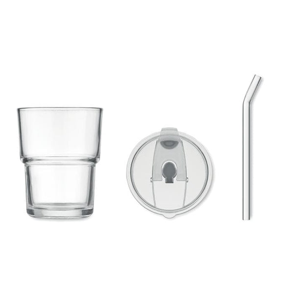 Bicchiere in vetro con cannuccia 400ml Trasparente - personalizzabile con logo