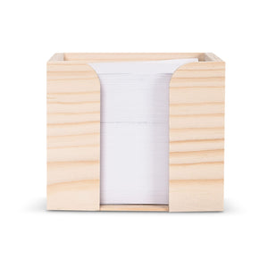 Blocchetto memo 10x10x8.5cm FSC in contenitore cubico di legno natural - personalizzabile con logo