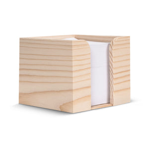 Blocchetto memo 10x10x8.5cm FSC in contenitore cubico di legno natural - personalizzabile con logo