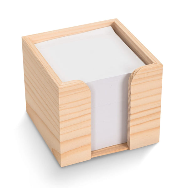 Blocchetto memo 10x10x8.5cm FSC in contenitore cubico di legno natural - personalizzabile con logo
