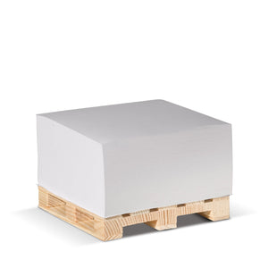 Blocchetto memo cubico 10x10x5cm FSC su pallet di legno Bianco - personalizzabile con logo