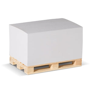 Blocchetto memo rettangolare 12x8x6cm FSC su pallet di legno Bianco - personalizzabile con logo