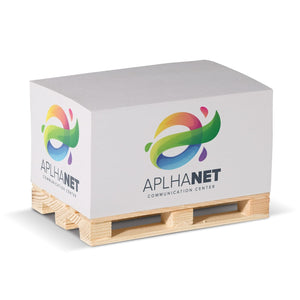 Blocchetto memo rettangolare 12x8x6cm FSC su pallet di legno Bianco - personalizzabile con logo