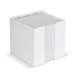 Blocco di carta in vassoio a cubo con portapenne 10x10x10 cm FSC Bianco - personalizzabile con logo