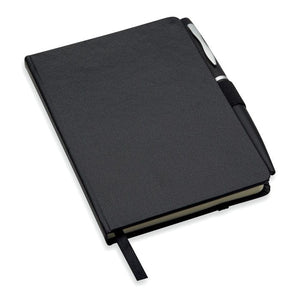 Blocco notes A6 con penna Nero - personalizzabile con logo