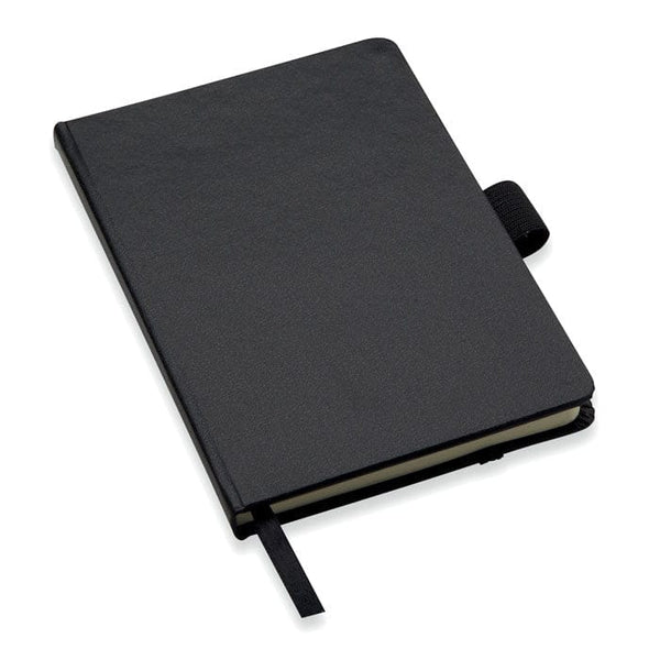 Blocco notes A6 con penna Nero - personalizzabile con logo