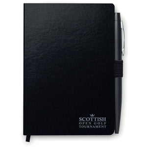 Blocco notes A6 con penna Nero - personalizzabile con logo