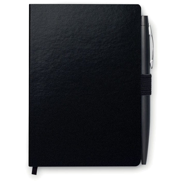 Blocco notes A6 con penna Nero - personalizzabile con logo