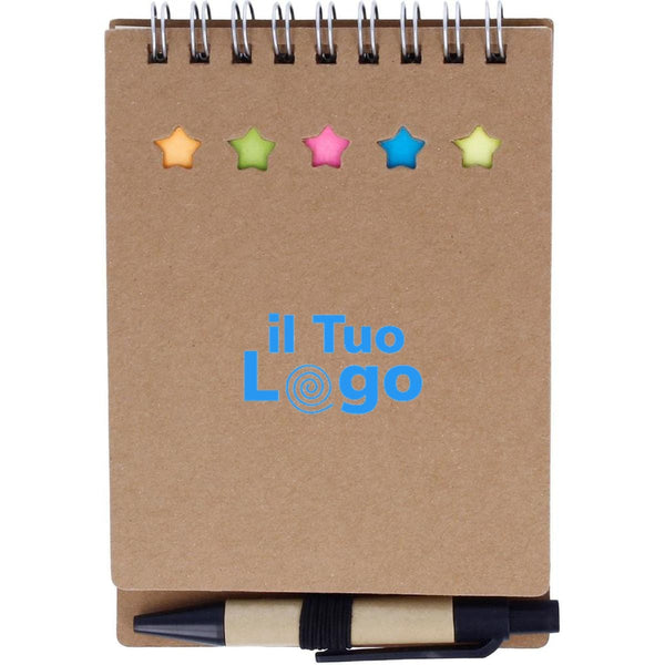 Blocco notes con penna e fogli beige - personalizzabile con logo