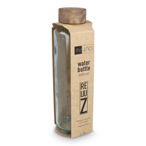 Borraccia in vetro riciclato InSideOut ReuuZ con tappo in legno 650 ml - personalizzabile con logo