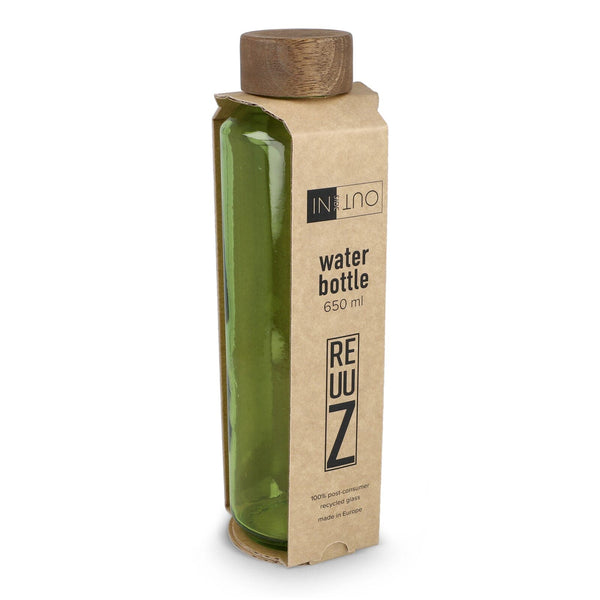 Borraccia in vetro riciclato InSideOut ReuuZ con tappo in legno 650 ml - personalizzabile con logo