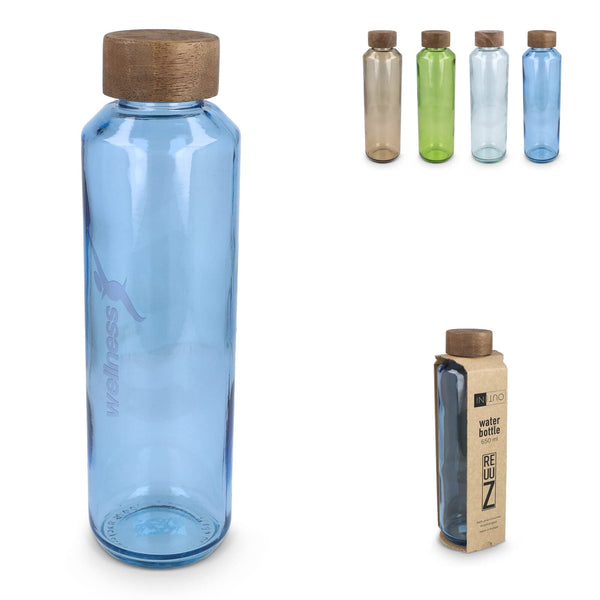 Borraccia in vetro riciclato InSideOut ReuuZ con tappo in legno 650 ml - personalizzabile con logo