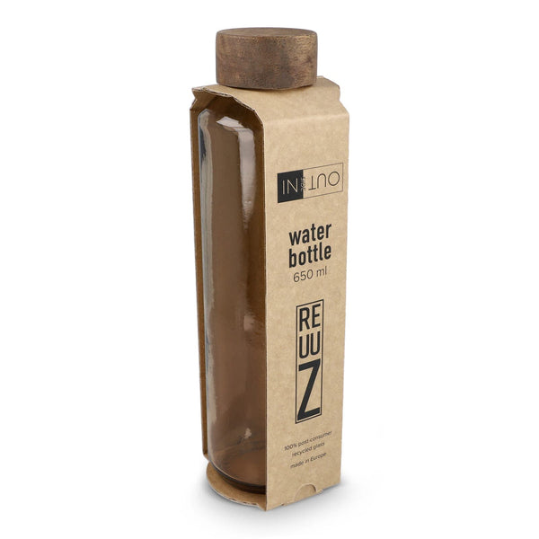 Borraccia in vetro riciclato InSideOut ReuuZ con tappo in legno 650 ml - personalizzabile con logo