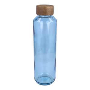 Borraccia in vetro riciclato InSideOut ReuuZ con tappo in legno 650 ml Trasparente / azzurro - personalizzabile con logo