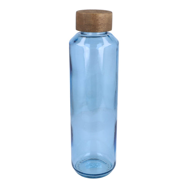 Borraccia in vetro riciclato InSideOut ReuuZ con tappo in legno 650 ml Trasparente / azzurro - personalizzabile con logo
